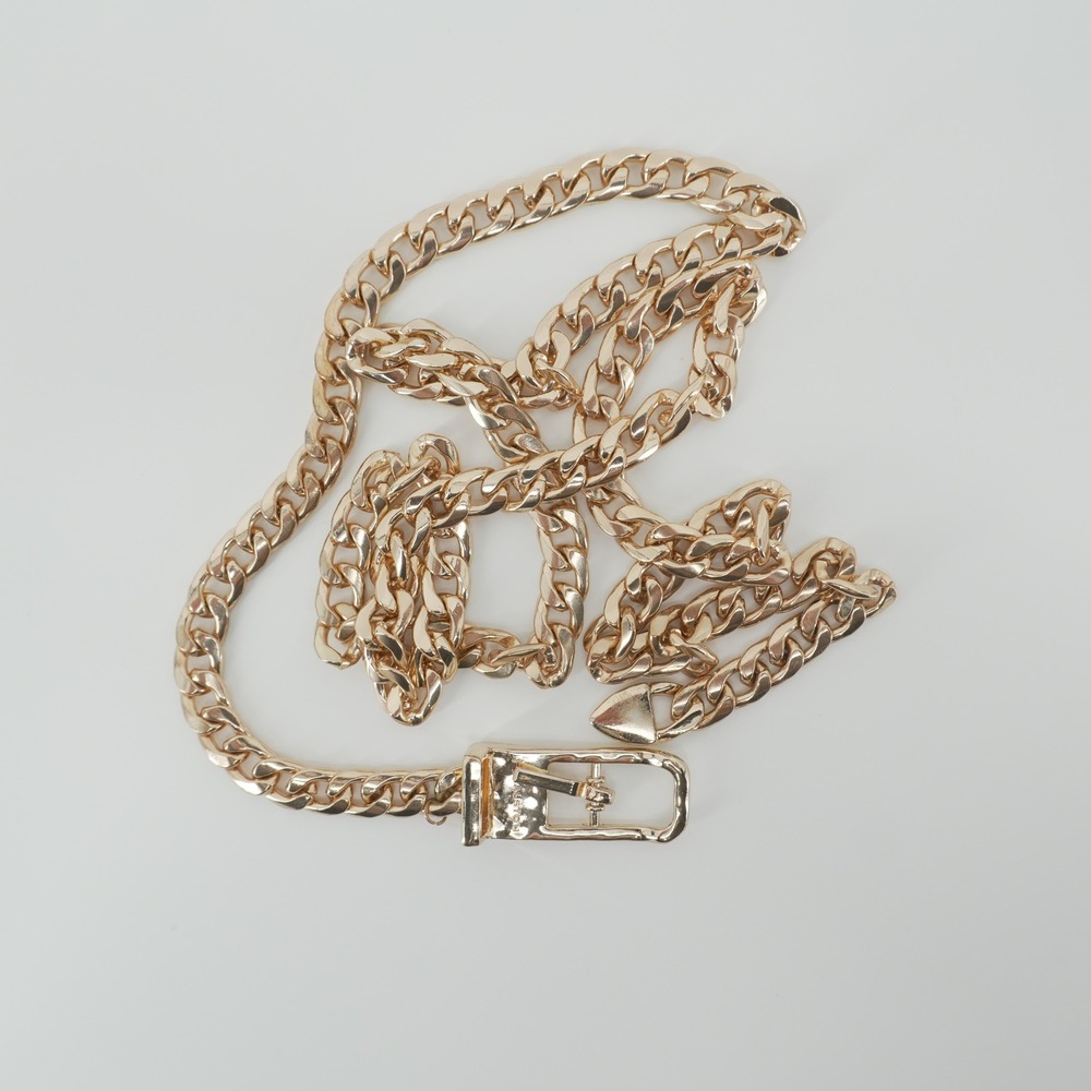 Halston Chain Belt Womens OS Gold Cuban Link Adjustable Metal Buckle Accessory